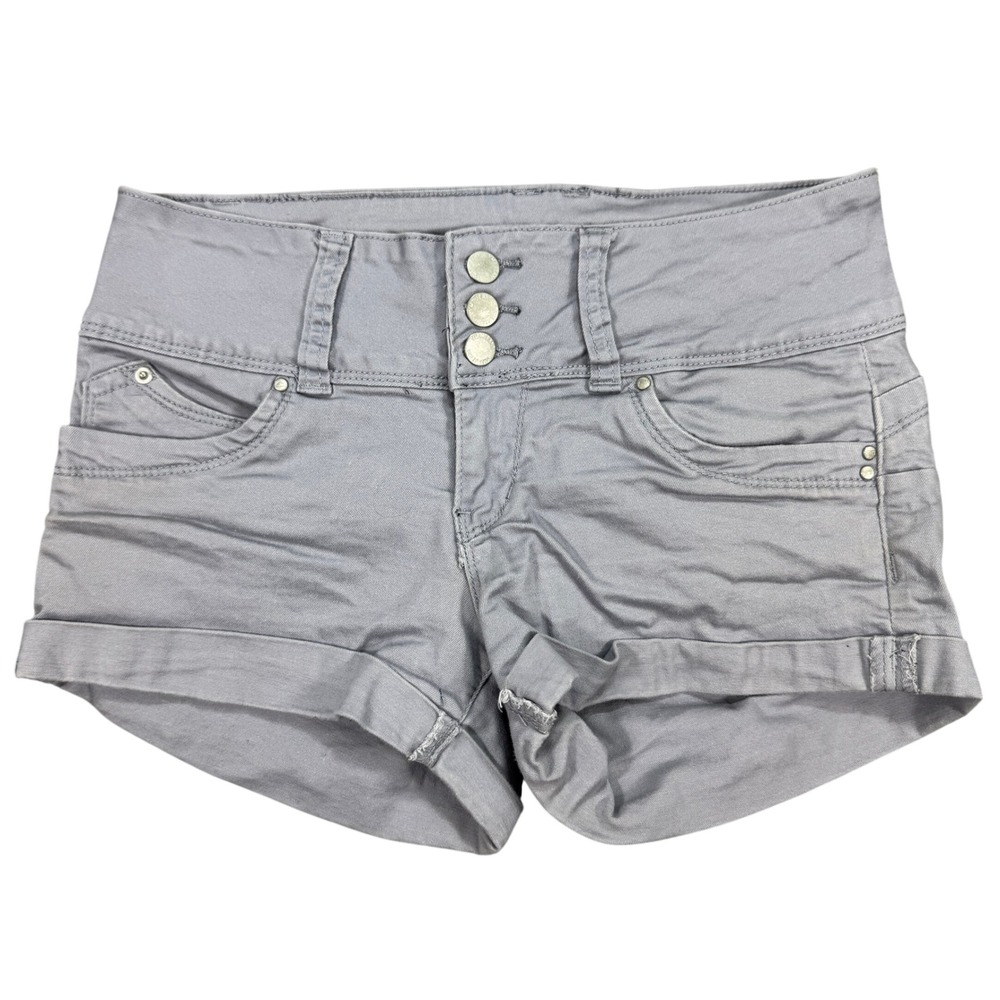 YMI Wanna Betta Butt Shorts Women's 5 Gray Denim High Rise Button Fly Distressed